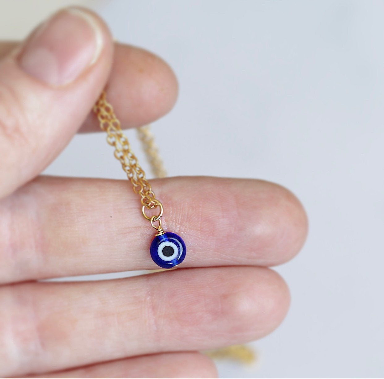 Dainty Evil Eye Necklace, 14K Gold, 14K Rose Gold, Silver