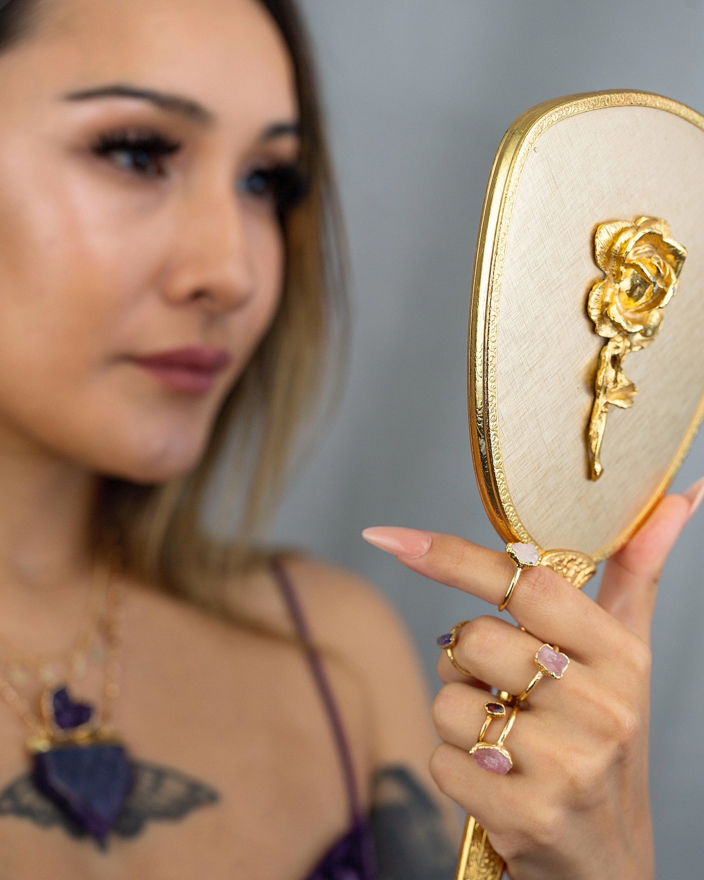 Raw Amethyst Stacking Ring in Gold