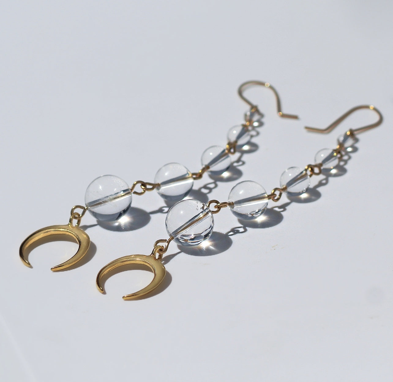 Crystal Ball Crescent Moon Earrings