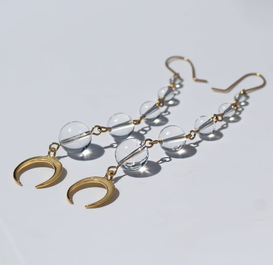 Crystal Ball Crescent Moon Earrings in 14k Gold Filled or Sterling Silver