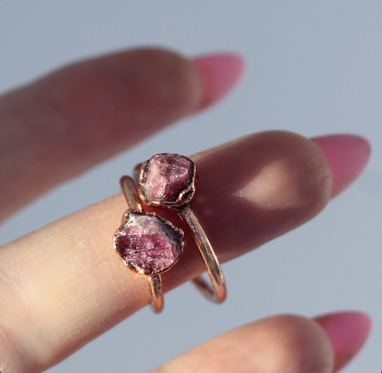 Raw Pink Tourmaline Stacking Ring in Copper