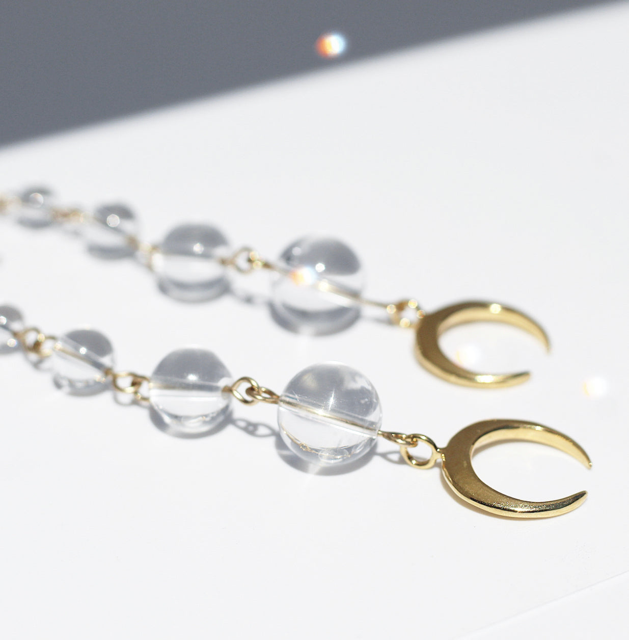 Crystal Ball Crescent Moon Earrings