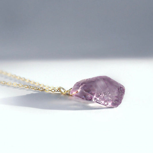 Raw Amethyst Nugget Necklace on 14k Gold Filled or Sterling Silver Chain