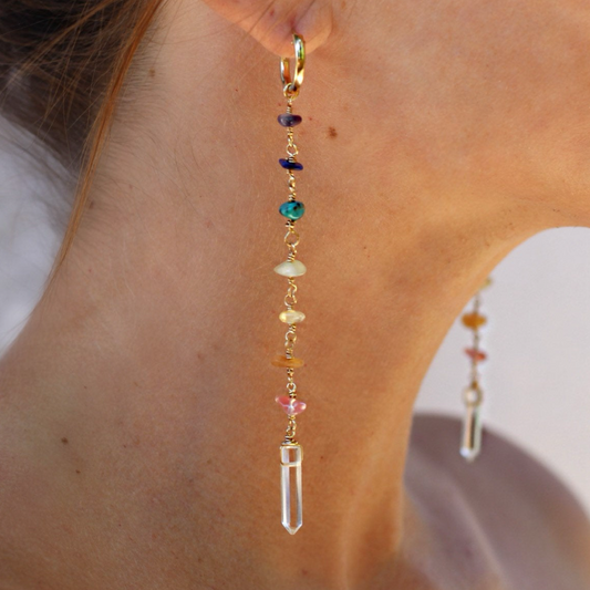 7 Chakra Dangle Earrings, Rainbow Gemstone Earrings, Crystal Chakra Earrings, Crystal Duster Earrings, Crystal Huggie Earrings, Gift for Her
