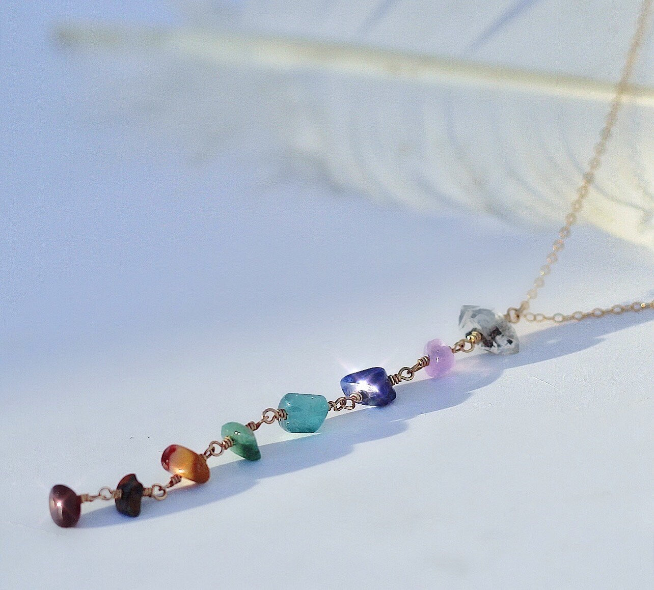 Dark Tone Chakra Y Necklace, Earth Inspired Gemstone Jewelry, Bestseller Spiritual Necklace, Unique Boho Accessory, Crystal Gift for Her,7 Chakra Gemstone Y Necklace in 14k Gold Filled or Sterling Silver- Earthy Gems