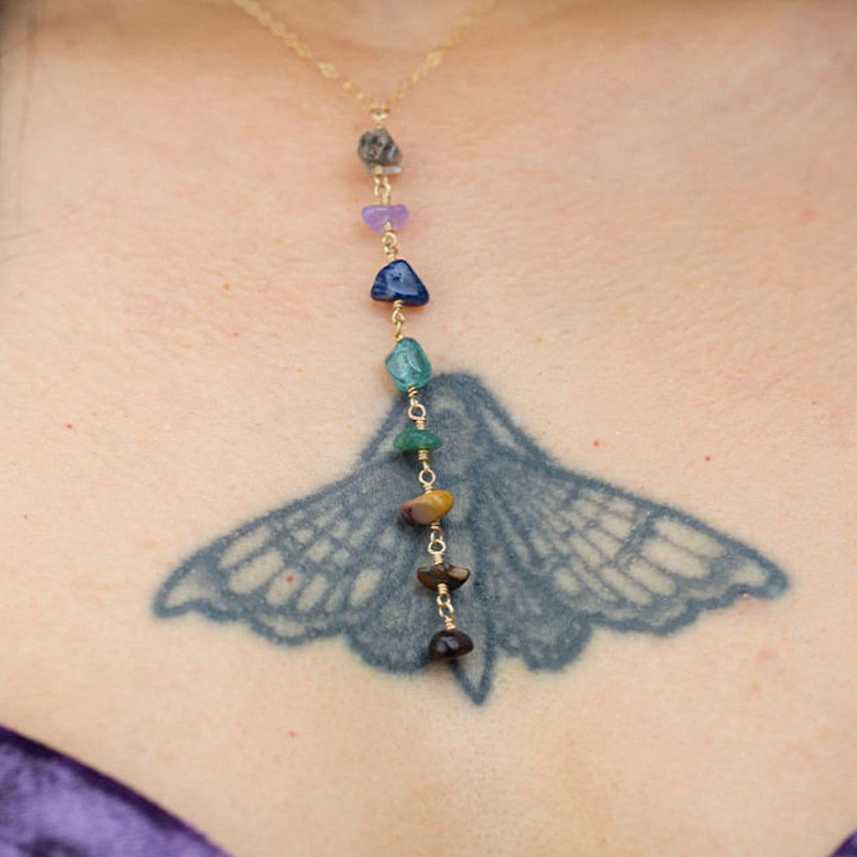 Dark Tone Chakra Y Necklace, Earth Inspired Gemstone Jewelry, Bestseller Spiritual Necklace, Unique Boho Accessory, Crystal Gift for Her,7 Chakra Gemstone Y Necklace in 14k Gold Filled or Sterling Silver- Earthy Gems