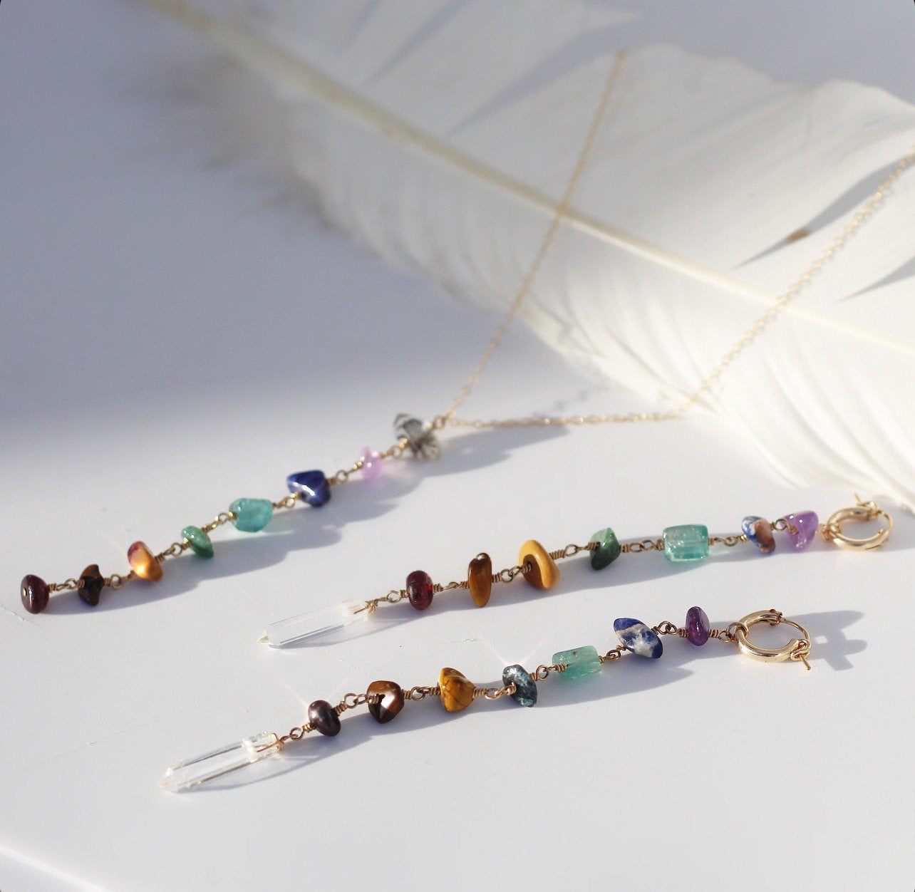 Dark Tone Chakra Y Necklace, Earth Inspired Gemstone Jewelry, Bestseller Spiritual Necklace, Unique Boho Accessory, Crystal Gift for Her,7 Chakra Gemstone Y Necklace in 14k Gold Filled or Sterling Silver- Earthy Gems