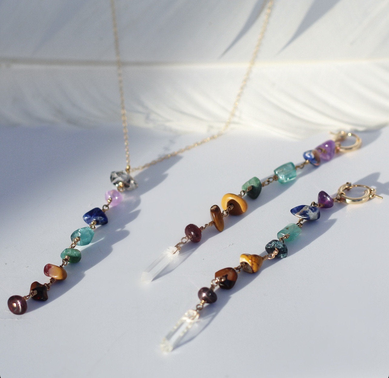 Dark Tone Chakra Y Necklace, Earth Inspired Gemstone Jewelry, Bestseller Spiritual Necklace, Unique Boho Accessory, Crystal Gift for Her,7 Chakra Gemstone Y Necklace in 14k Gold Filled or Sterling Silver- Earthy Gems