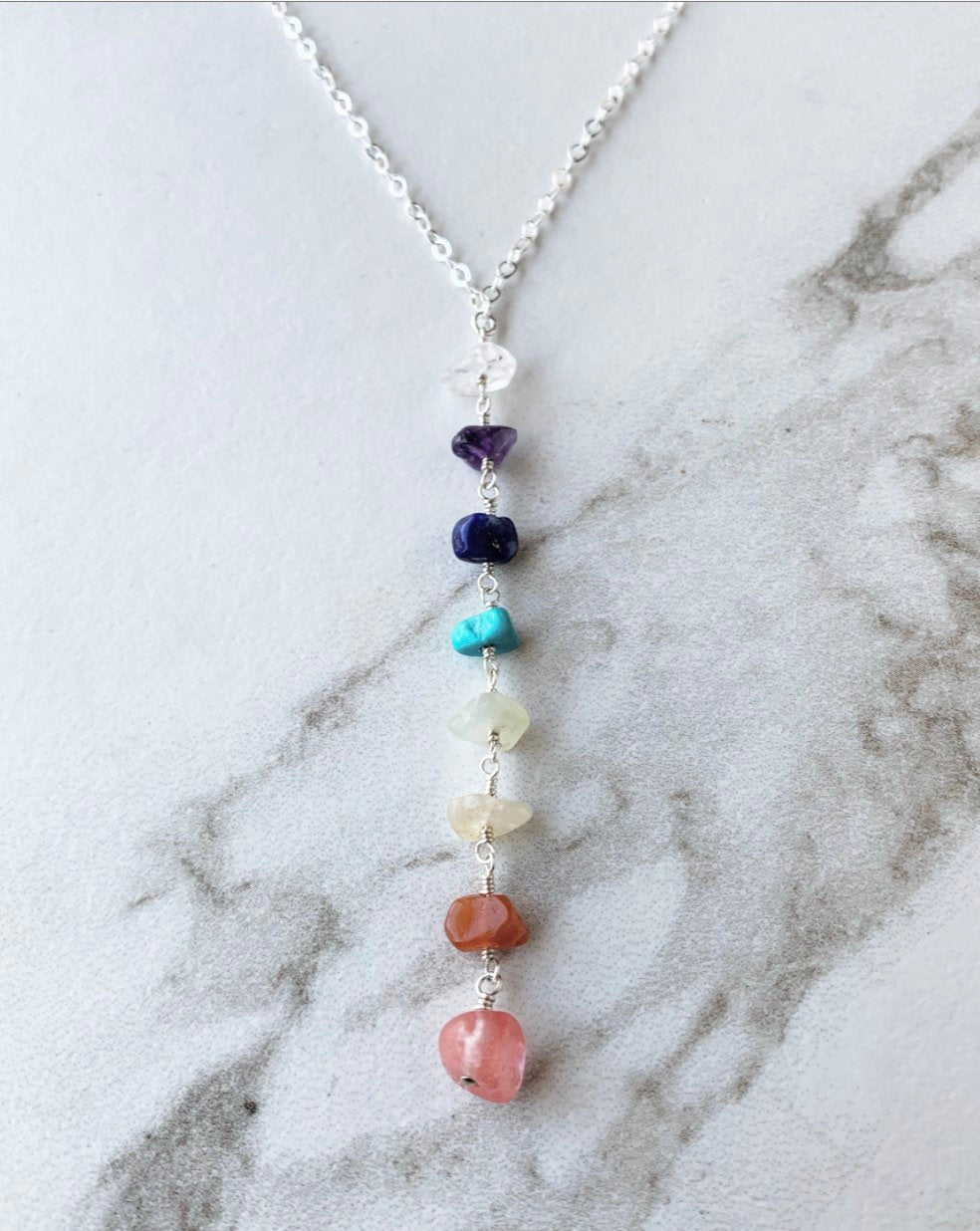 7 Chakra Necklace, Gemstone Necklace, Crystal Necklace, Statement Necklace, Rainbow Necklace, Yoga Gemstone Necklace, Chakra Stone Jewelry