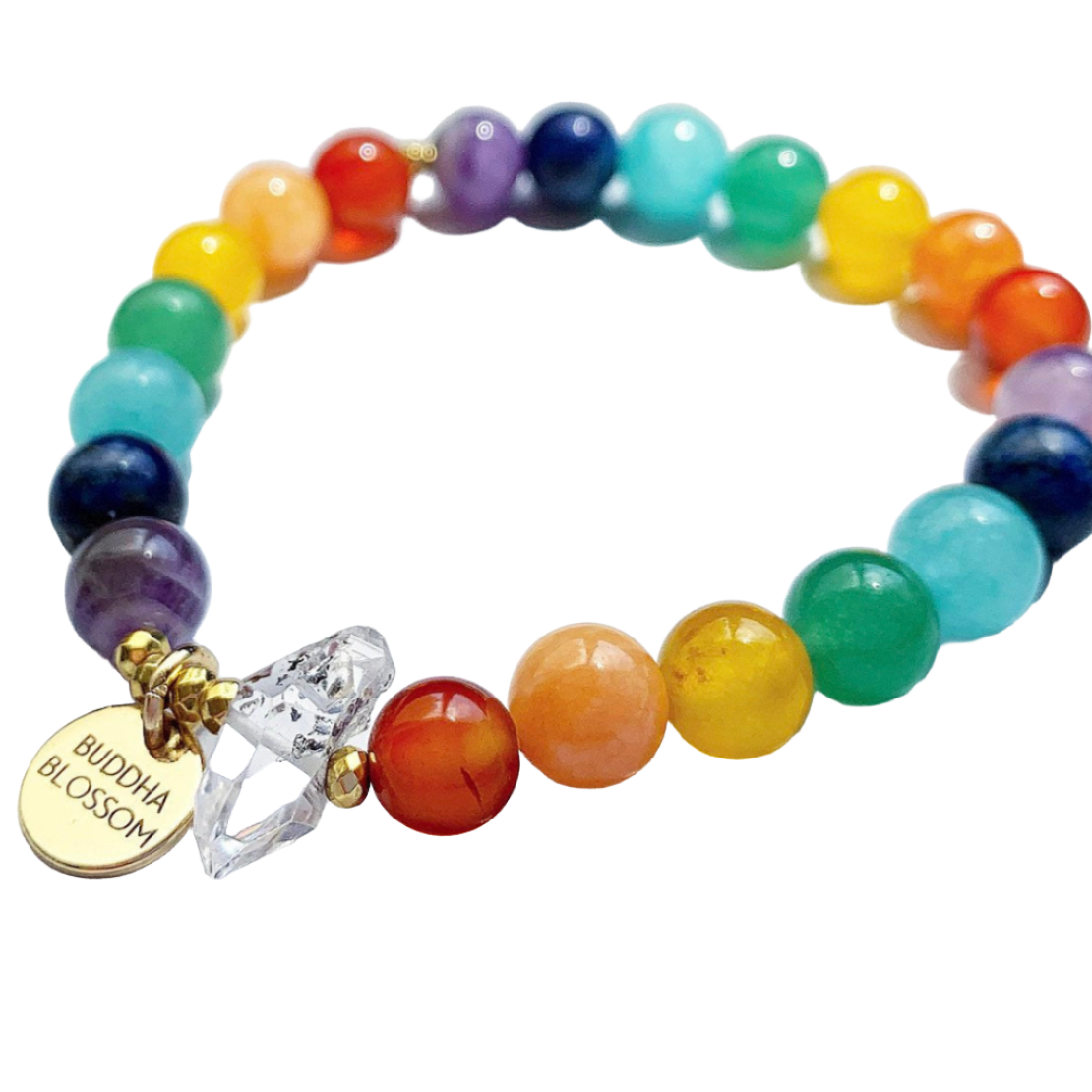 7 Chakra Mala Bracelet with gemstones and amethyst crystal