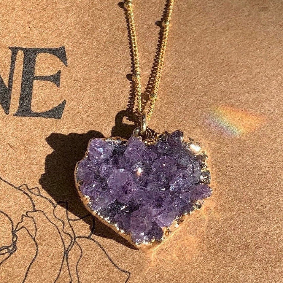 Amethyst Heart Necklace, Heart Geode Necklace, Self Love Necklace, Purple Heart Pendant, Crystal Heart Necklace, Heart Charm Necklace