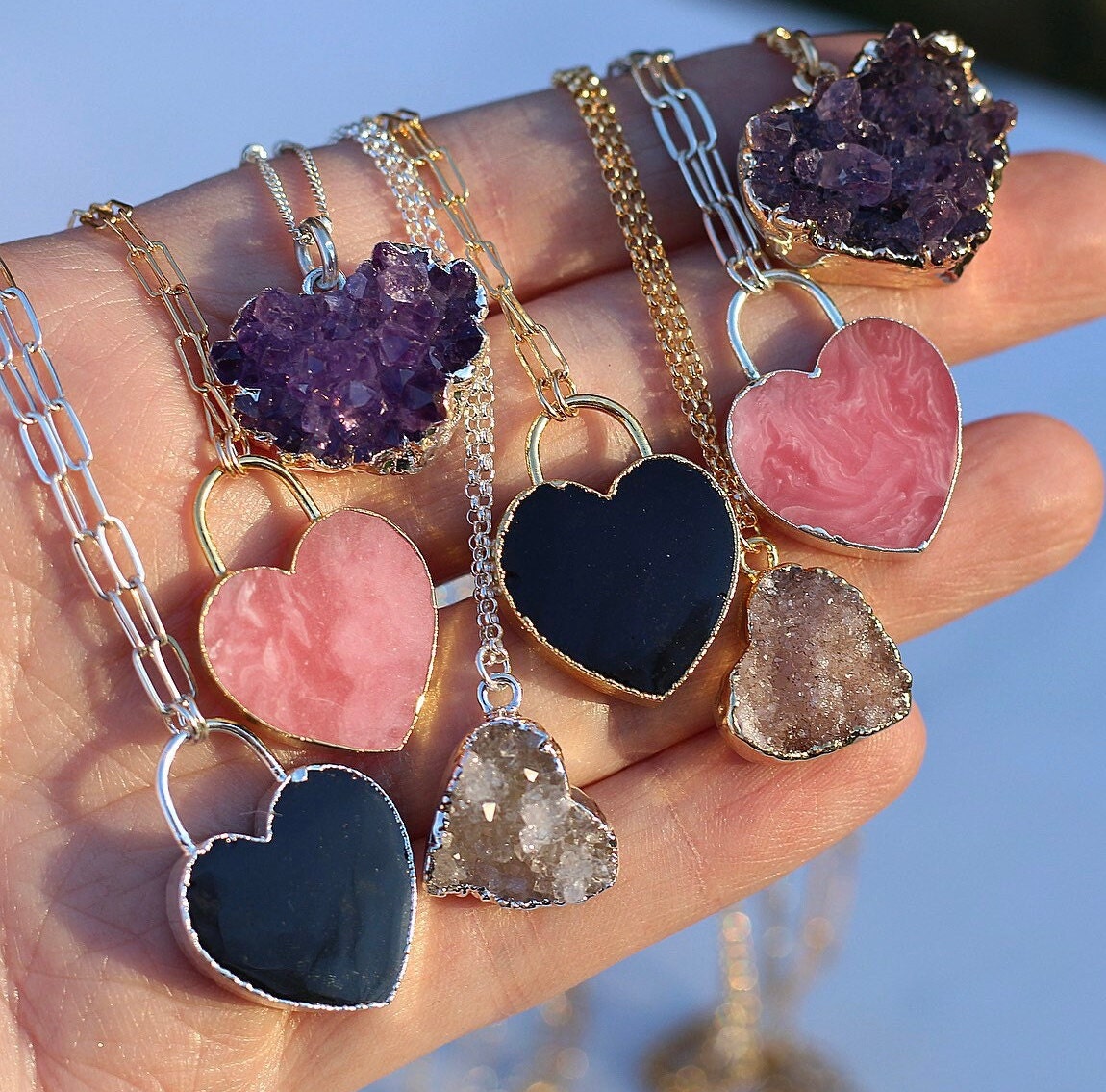 Amethyst Heart Necklace, Heart Geode Necklace, Self Love Necklace, Purple Heart Pendant, Crystal Heart Necklace, Heart Charm Necklace