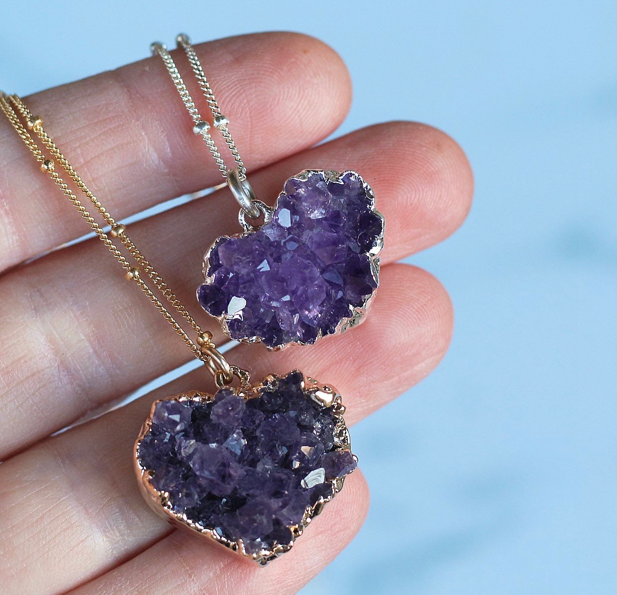 Amethyst Heart Necklace, Heart Geode Necklace, Self Love Necklace, Purple Heart Pendant, Crystal Heart Necklace, Heart Charm Necklace