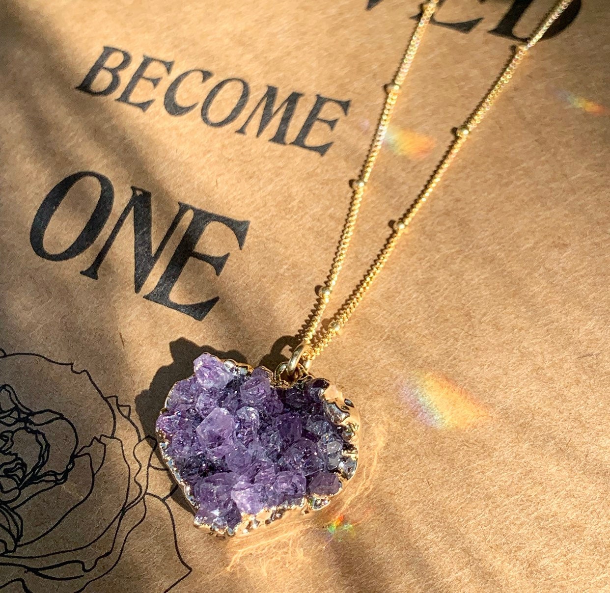 Amethyst Heart Necklace, Heart Geode Necklace, Self Love Necklace, Purple Heart Pendant, Crystal Heart Necklace, Heart Charm Necklace