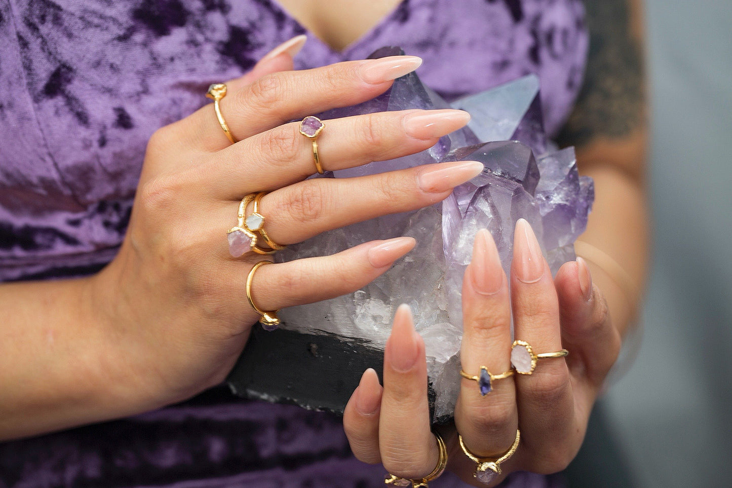 Raw Amethyst Stacking Ring in Gold