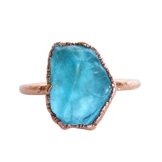 Chunky Blue Apatite Ring in Copper  Boho Gemstone Ring  Turquoise