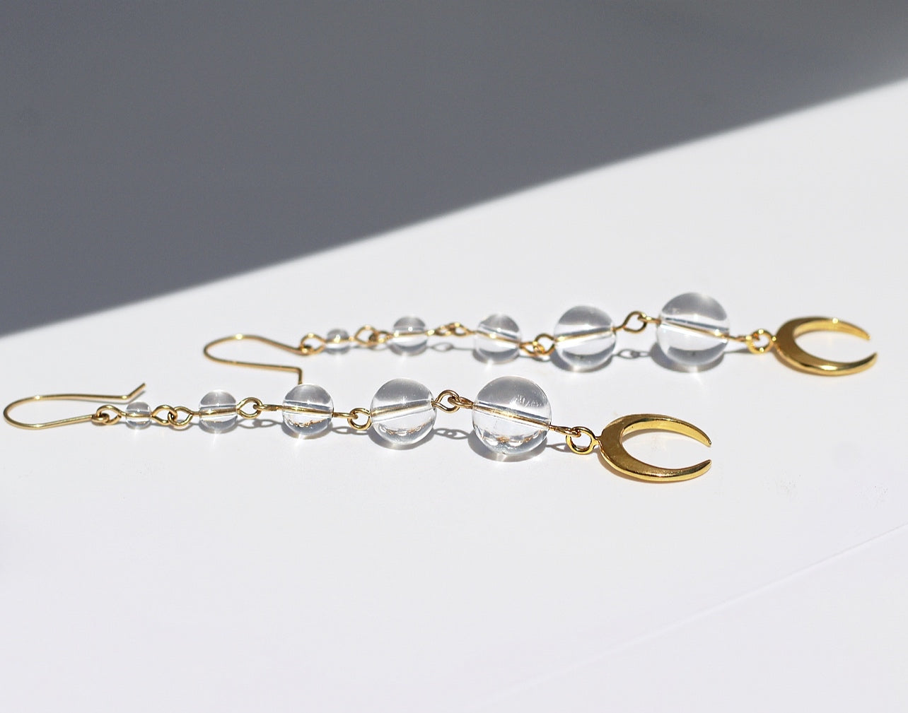 Crystal Ball Crescent Moon Earrings