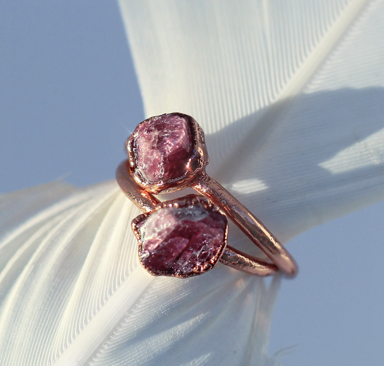 Raw Pink Tourmaline Stacking Ring in Copper