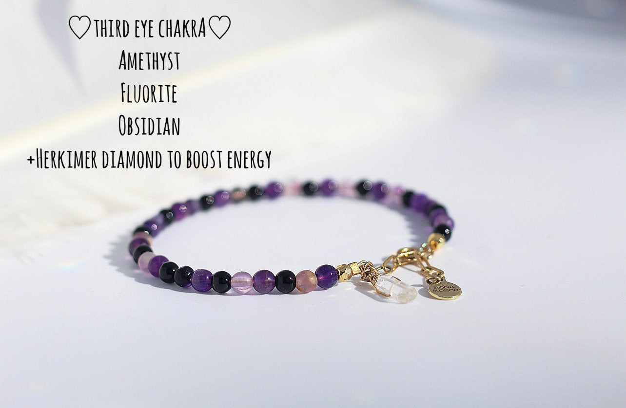 Chakra Crystal Bracelet, Delicate Crystal Bead Bracelet, Rainbow Stacking Bracelet, Raw Crystal Bead Bracelet, Chakra Jewelry