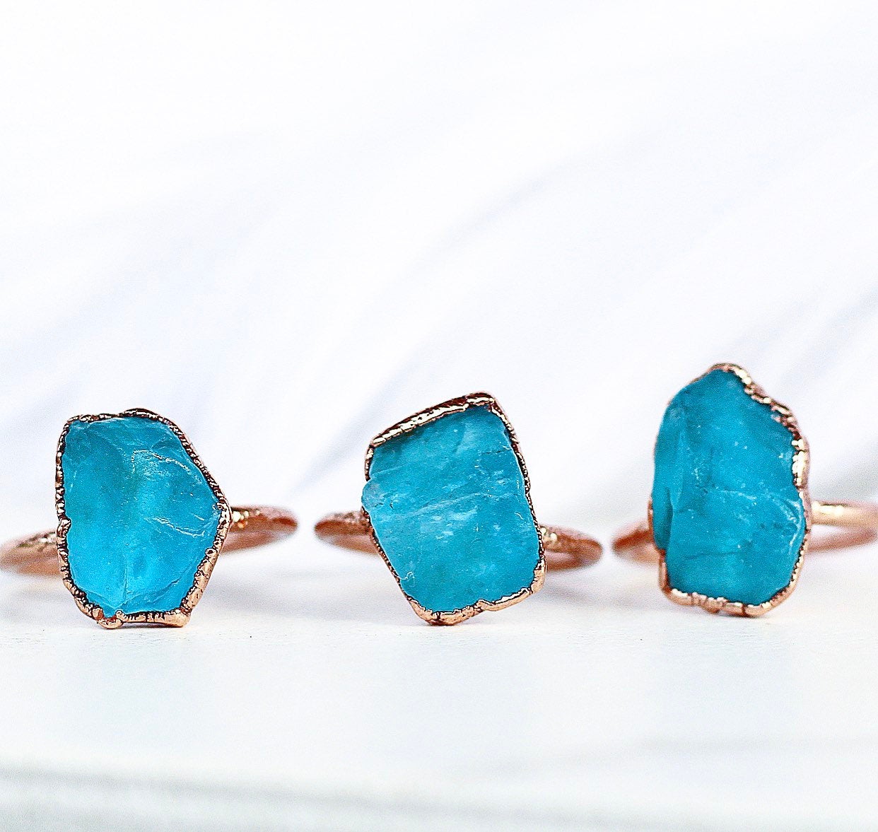 Chunky Blue Apatite Ring in Copper Boho Gemstone Ring Turquoise