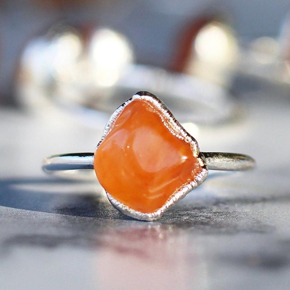 Chunky Carnelian Ring in Sterling Silver, gemstone jewelry, raw gemstone ring, root chakra ring, orange carnelian, gemstone ring, big raw gemstone, carnelian raw stone, carnelian ring, chunky carnelian, buddha blossom, blossom jewels
