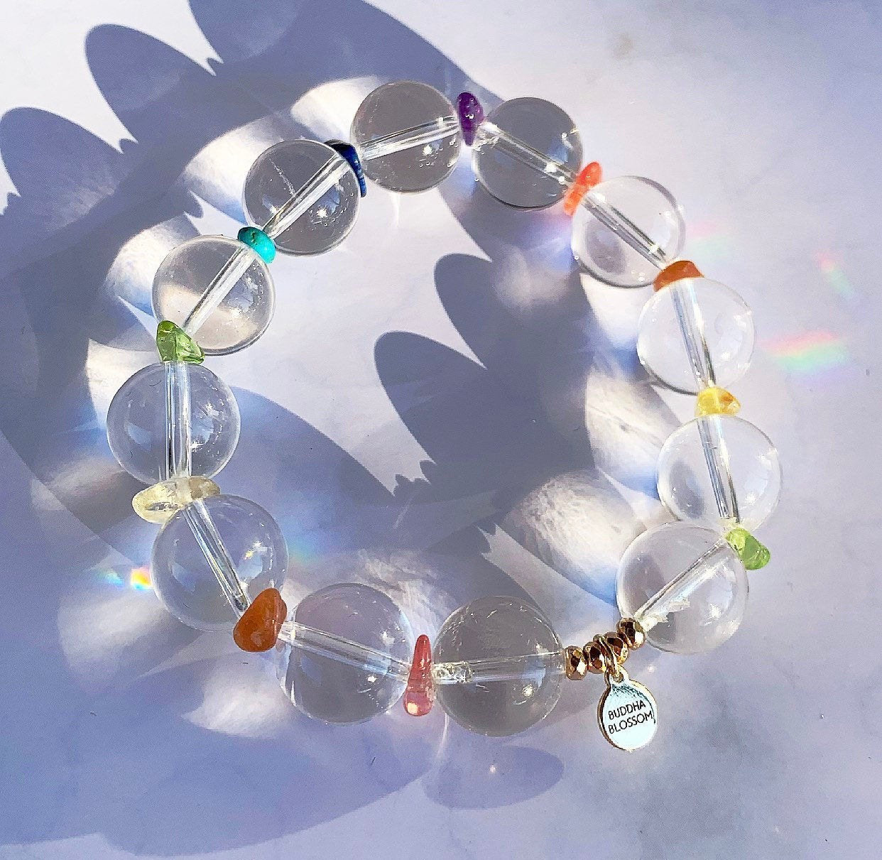Crystal Chakra Bracelet, Rainbow Bead Bracelet, Chakra Crystal Mala Bracelet, Stretchy Beaded Bracelet, Healing Gemstone Bracelet