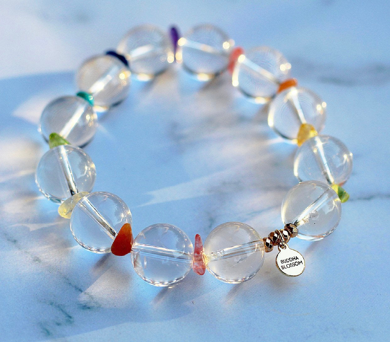 Crystal Chakra Bracelet, Rainbow Bead Bracelet, Chakra Crystal Mala Bracelet, Stretchy Beaded Bracelet, Healing Gemstone Bracelet