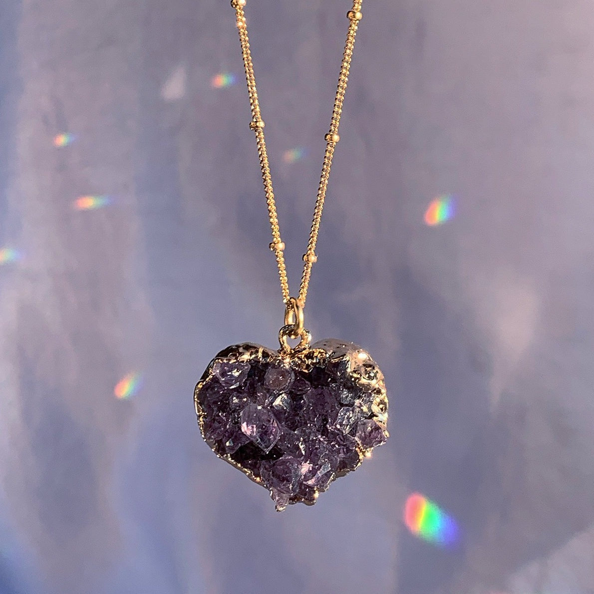 Amethyst Heart Necklace, Heart Geode Necklace, Self Love Necklace, Purple Heart Pendant, Crystal Heart Necklace, Heart Charm Necklace
