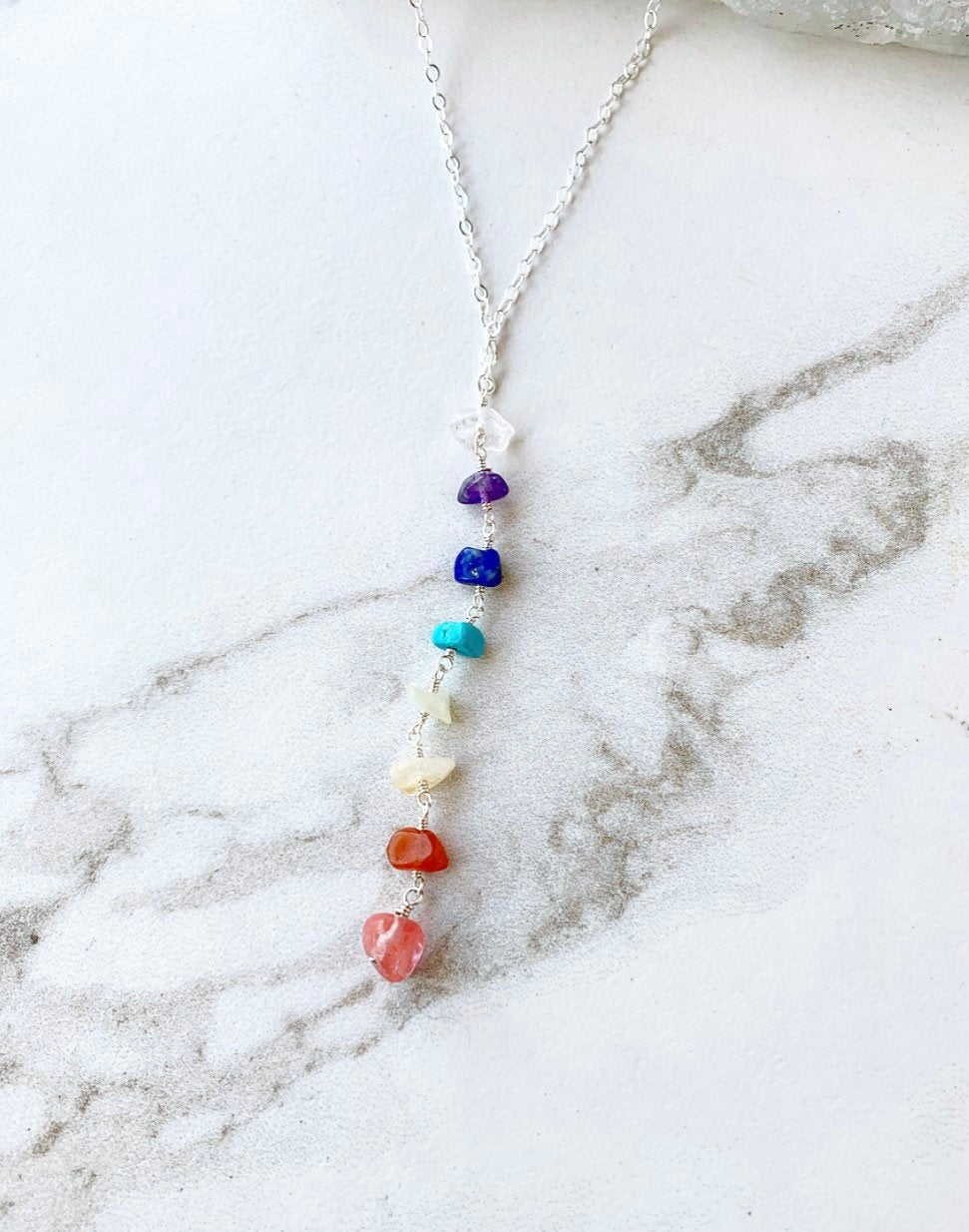 7 Chakra Necklace, Gemstone Necklace, Crystal Necklace, Statement Necklace, Rainbow Necklace, Yoga Gemstone Necklace, Chakra Stone Jewelry