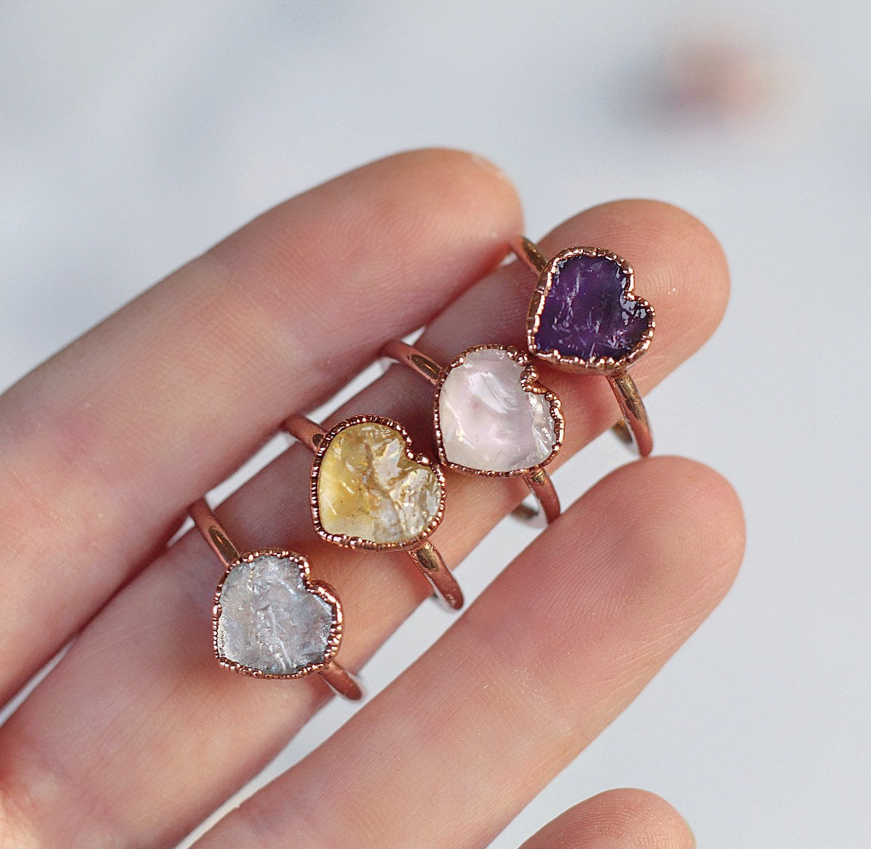 Crystal Quartz Heart Ring, Heart Shaped Crystal Ring, Crystal Heart Gemstone Ring, Crystal Heart Jewelry, Dainty Heart Stone Ring