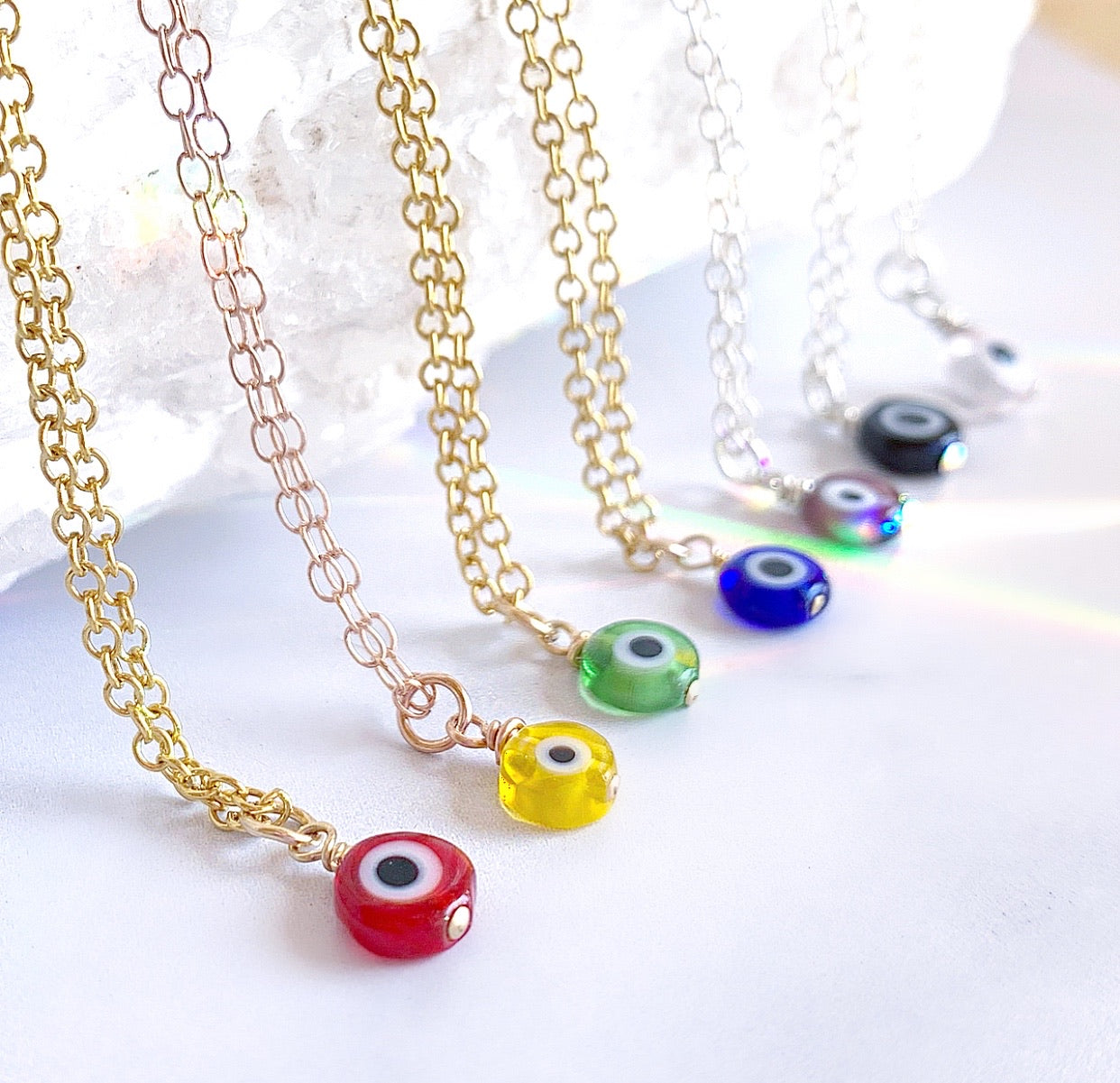 Dainty Evil Eye Necklace, 14K Gold, 14K Rose Gold, Silver