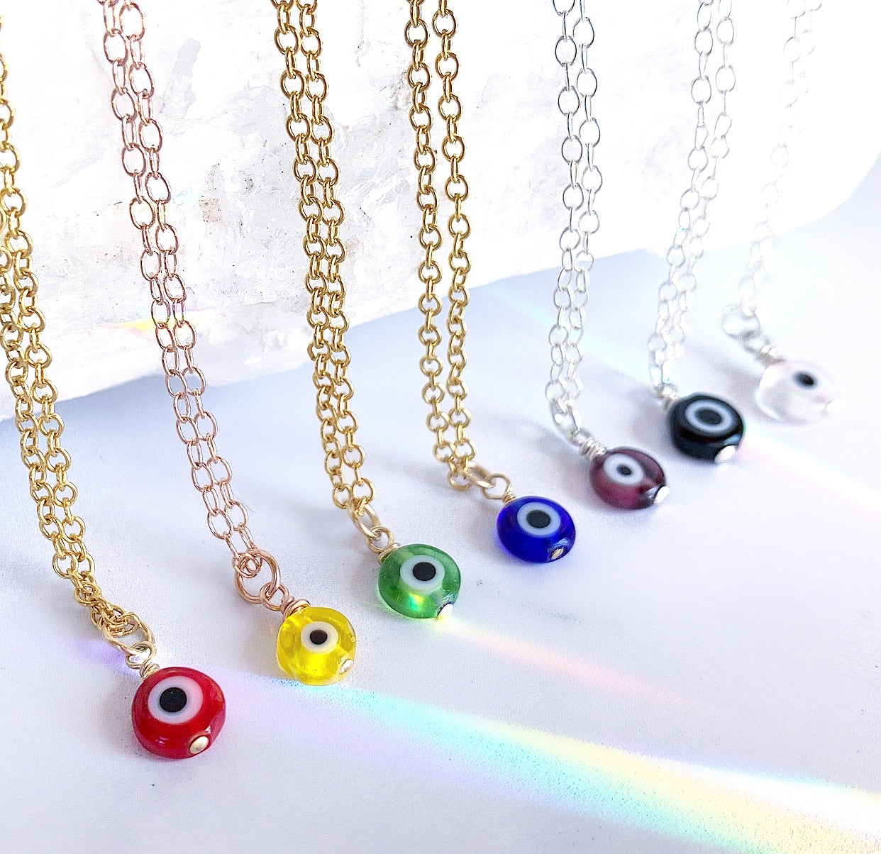 Dainty Evil Eye Necklace, 14K Gold, 14K Rose Gold, Silver