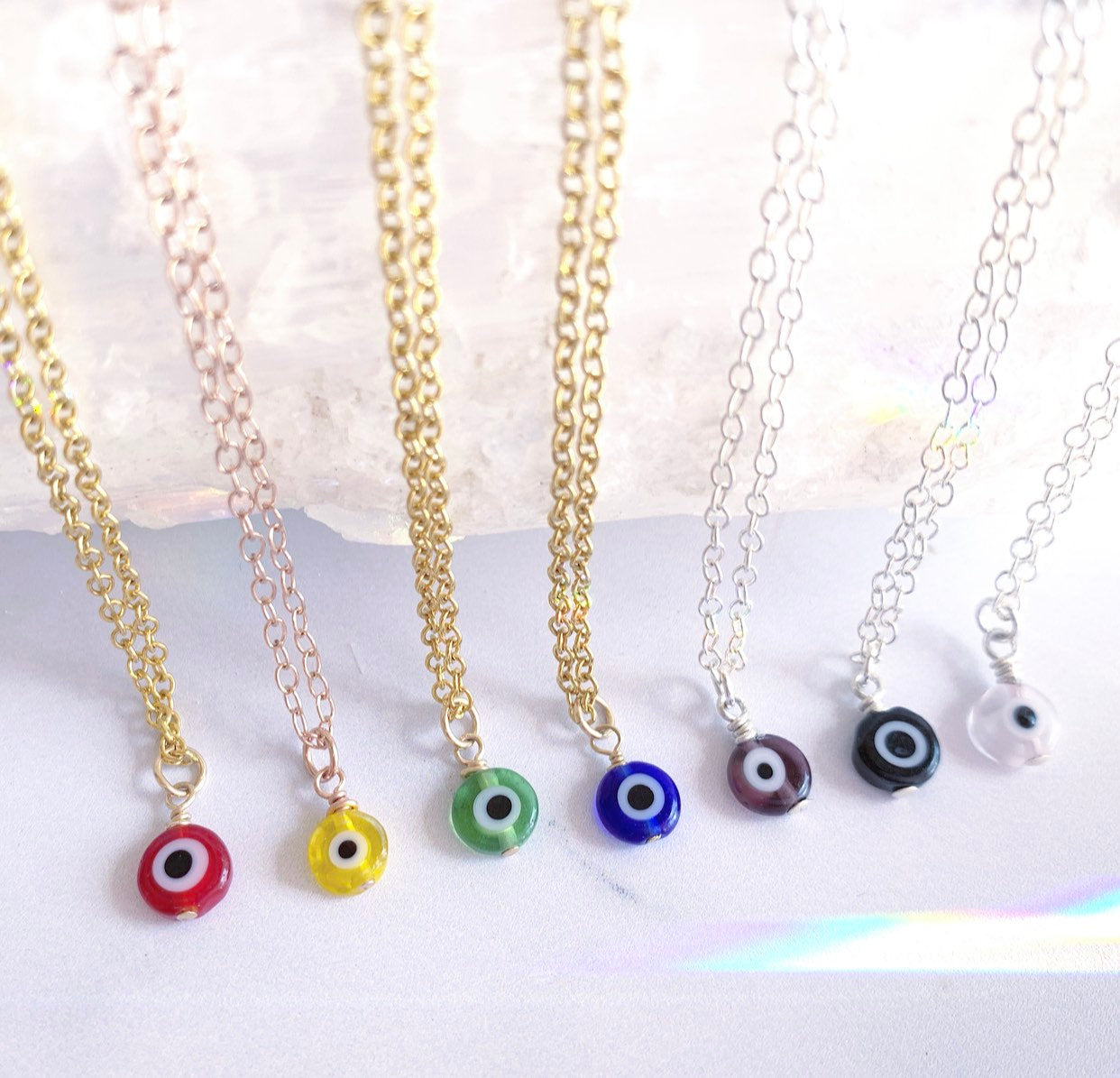 Dainty Evil Eye Necklace, 14K Gold, 14K Rose Gold, Silver