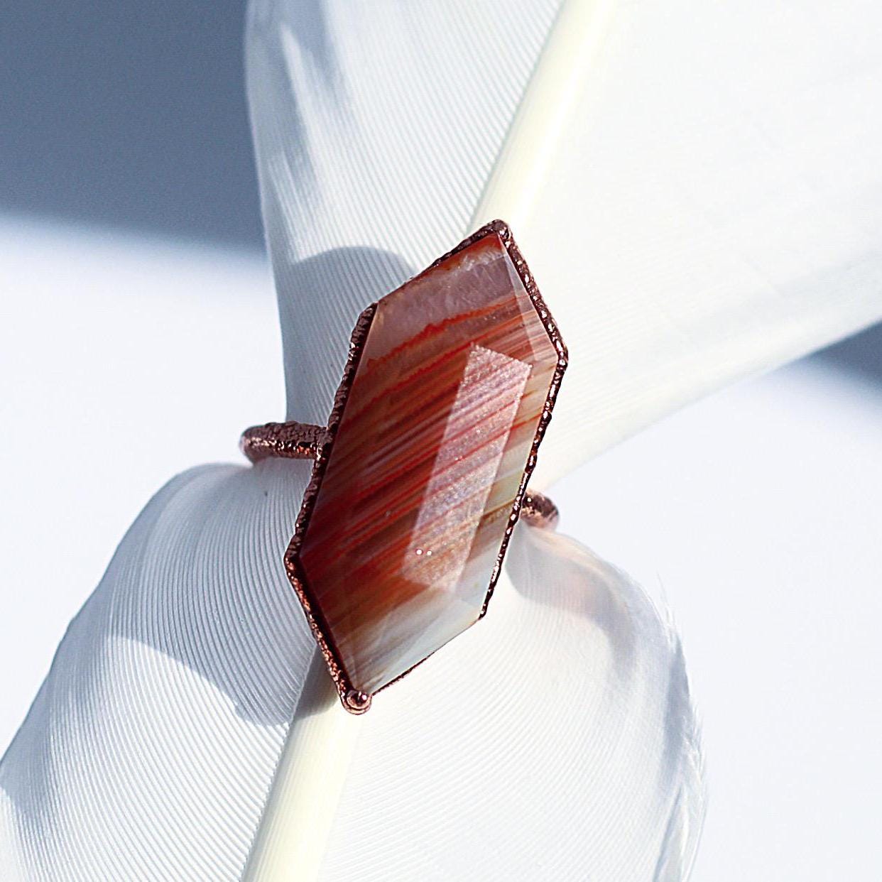 Carnelian Crystal Ring, Carnelian Point Statement Ring, Natural Carnelian Ring, Carnelian Stone Ring, Crystal Point Statement Ring