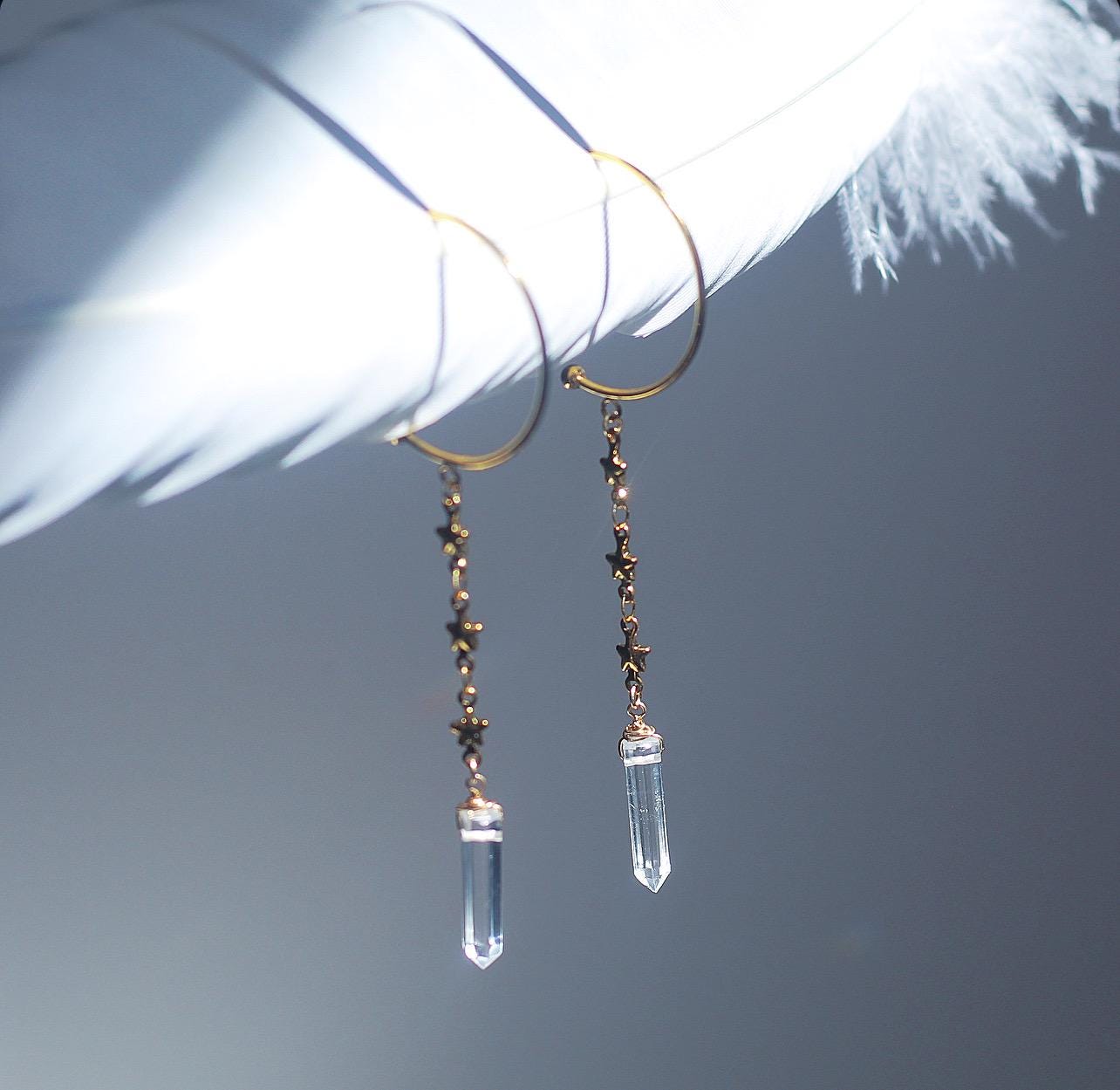 Crystal Dangle Hoops, Long Crystal Point Earrings, Hoop Earrings with Crystals, Duster Style Crystal Earrings, Dangling Crystal Earrings