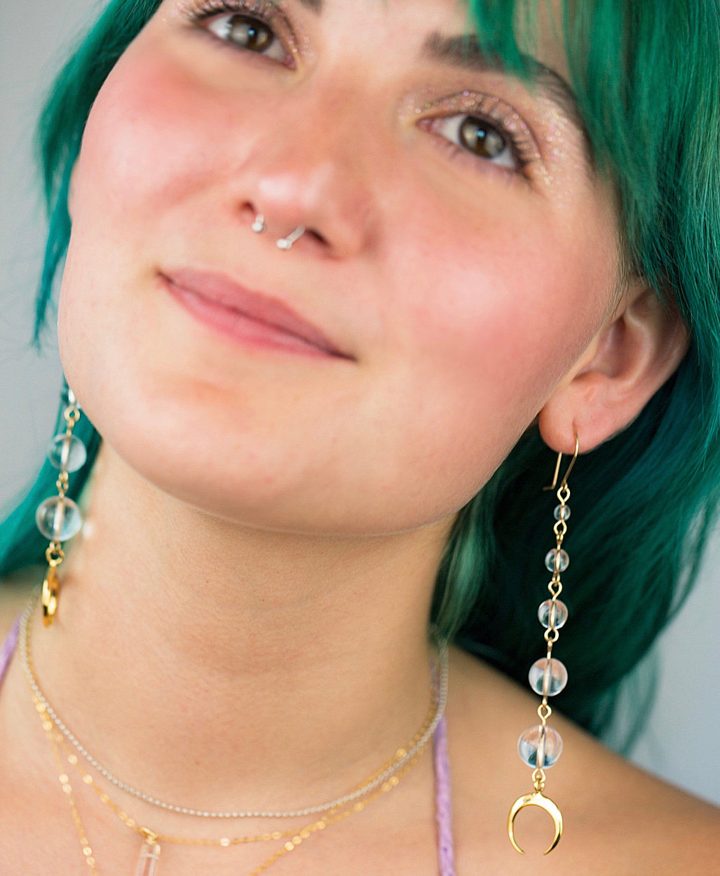 Crystal Ball Crescent Moon Earrings