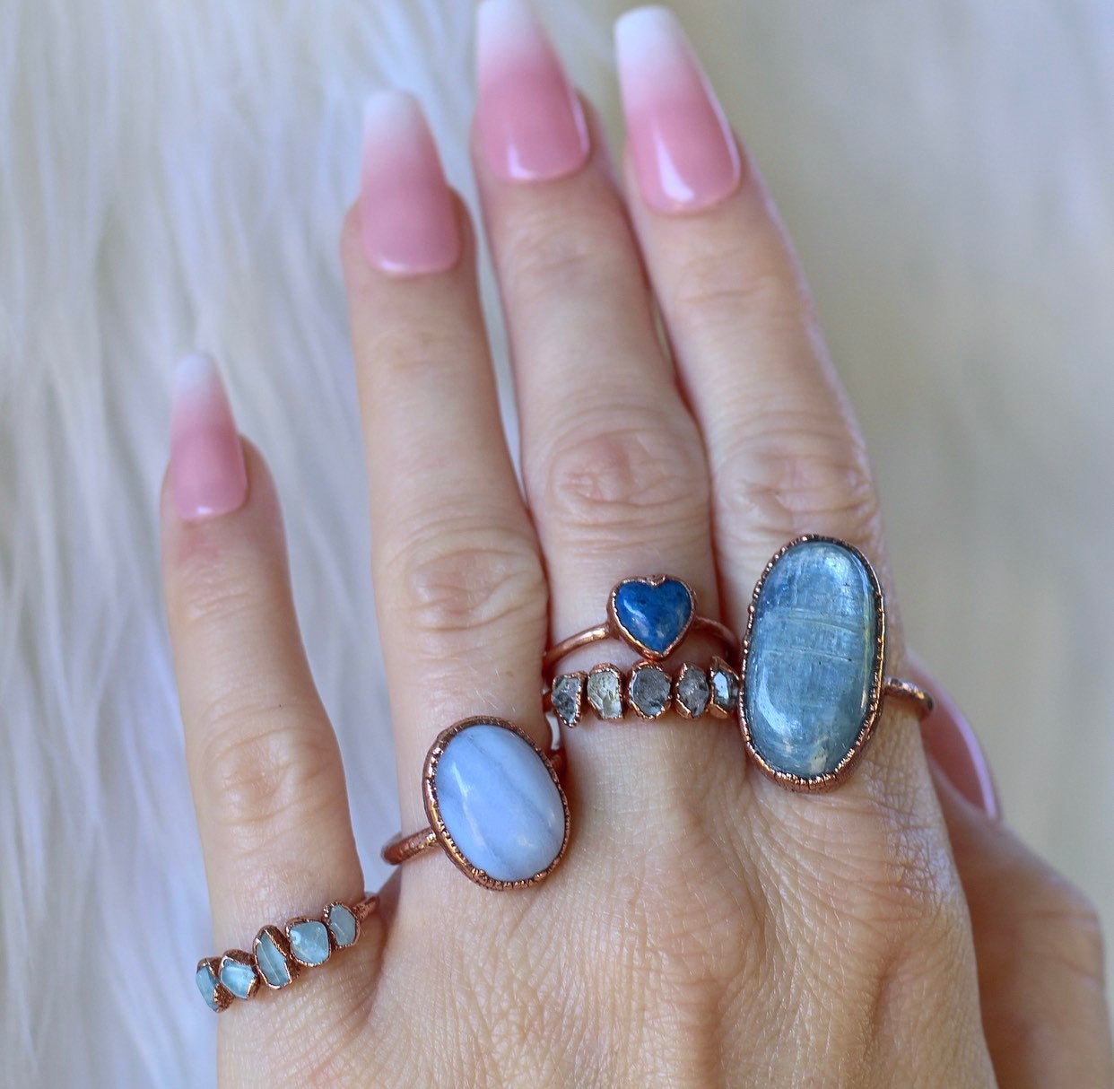 Aquamarine Multi Stone Ring, Delicate Aquamarine Ring, Stackable Aquamarine Band, Unique Aquamarine Ring, March Birthstone Ring, Copper Ring