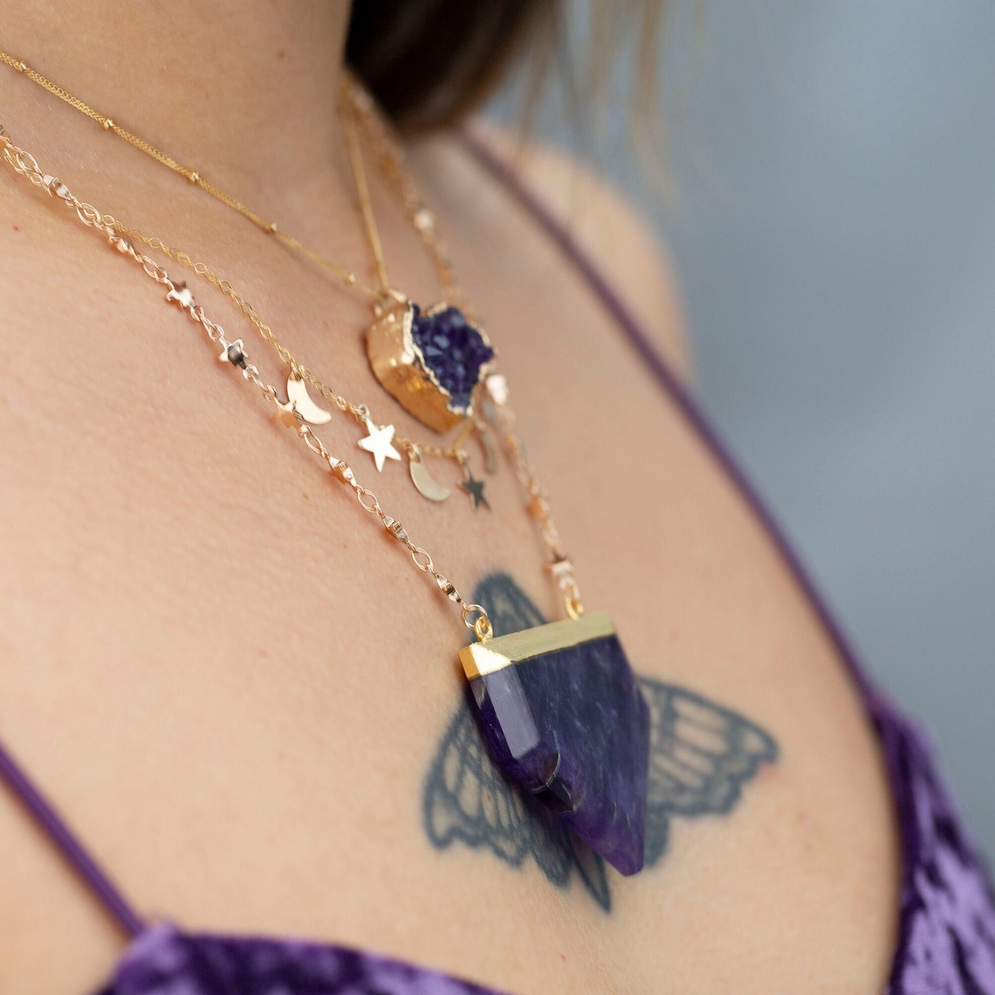Moon and Stars Necklace, Dainty Charm Necklace, Star Charm Layering Necklace, Moon Charm Necklace, Celestial Necklace Women, Delicate Gold