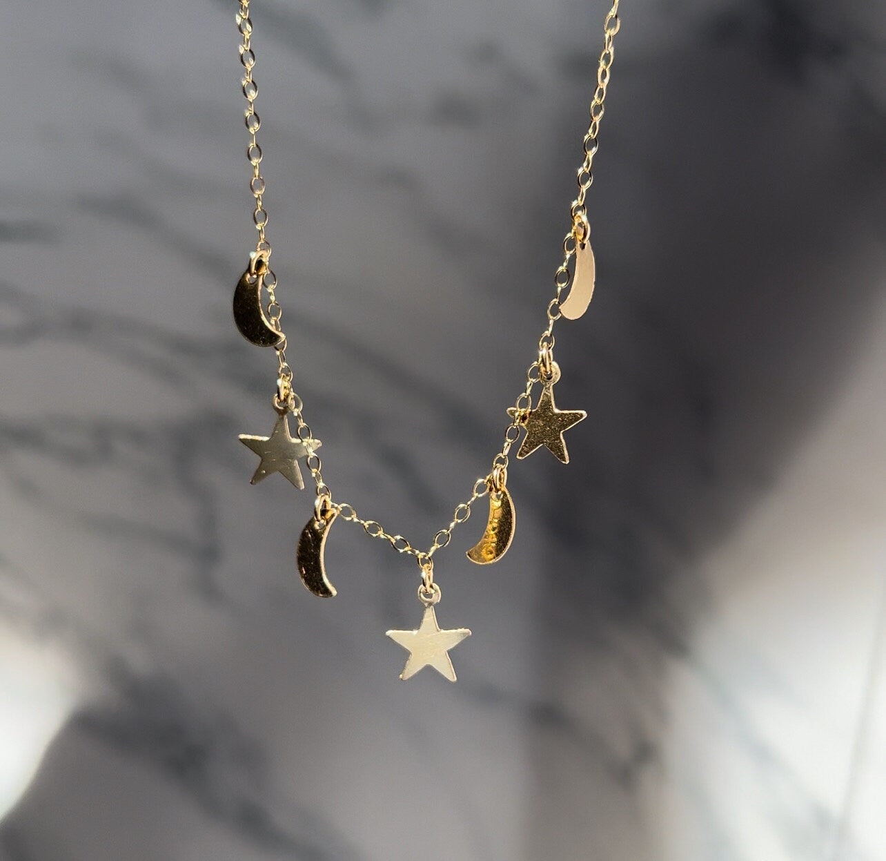 Moon and Stars Necklace, Dainty Charm Necklace, Star Charm Layering Necklace, Moon Charm Necklace, Celestial Necklace Women, Delicate Gold