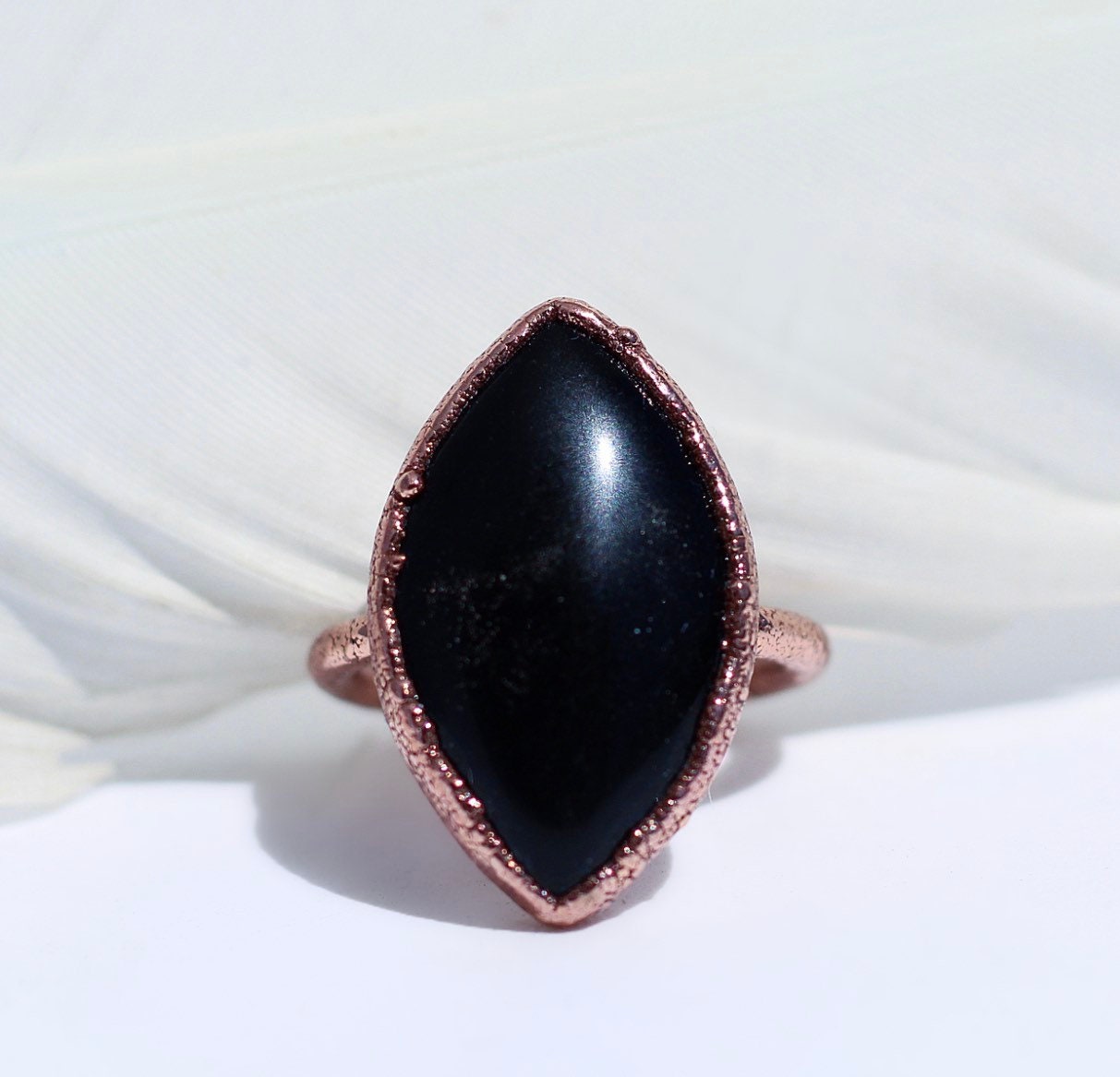 Obsidian Statement Ring, Black Marquise Stone Ring, Black Crystal Cocktail Ring, Large Black Oval Ring, Obsidian Jewelry, Obsidian Stone