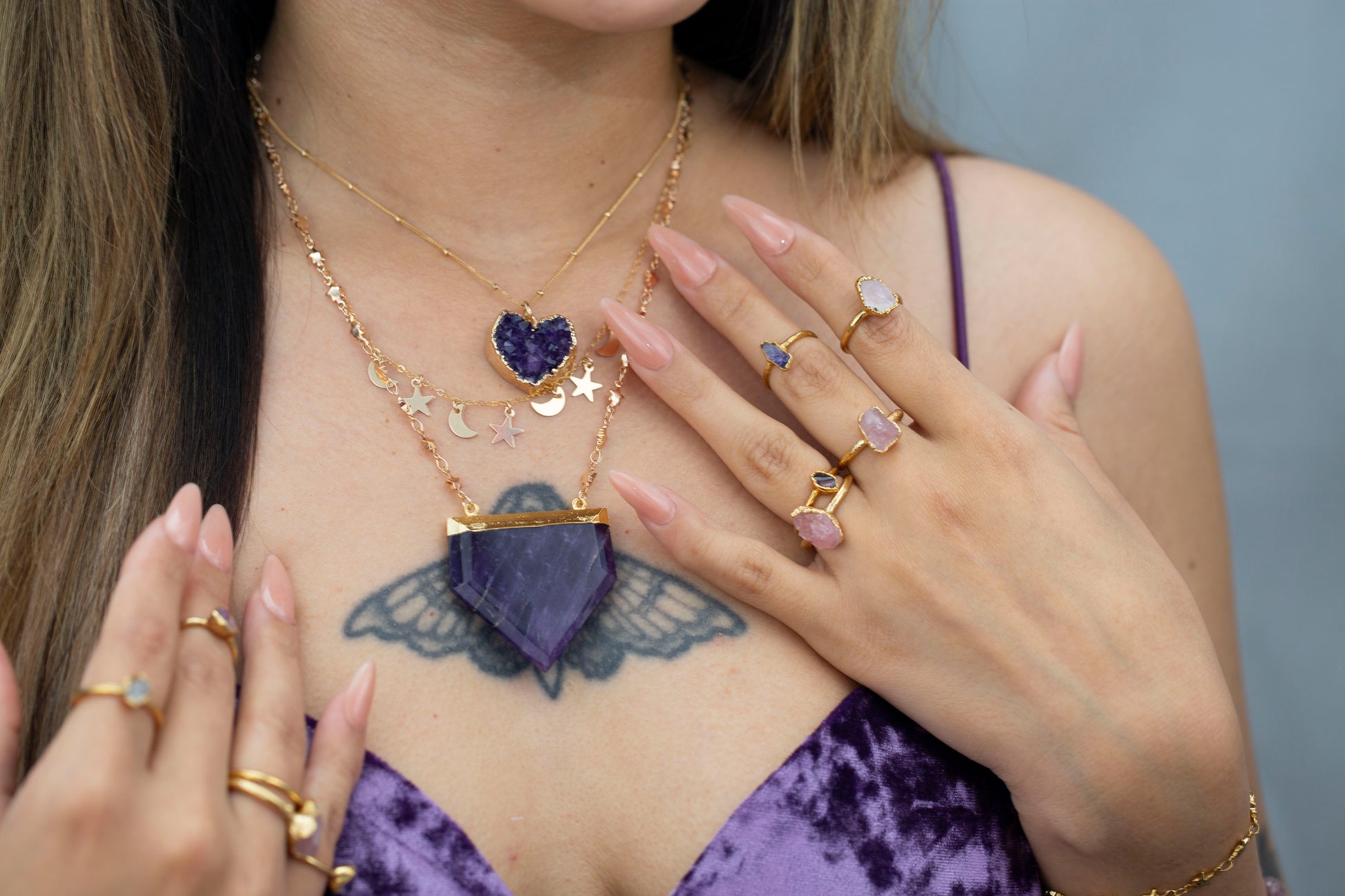 Amethyst Heart Necklace, Heart Geode Necklace, Self Love Necklace, Purple Heart Pendant, Crystal Heart Necklace, Heart Charm Necklace