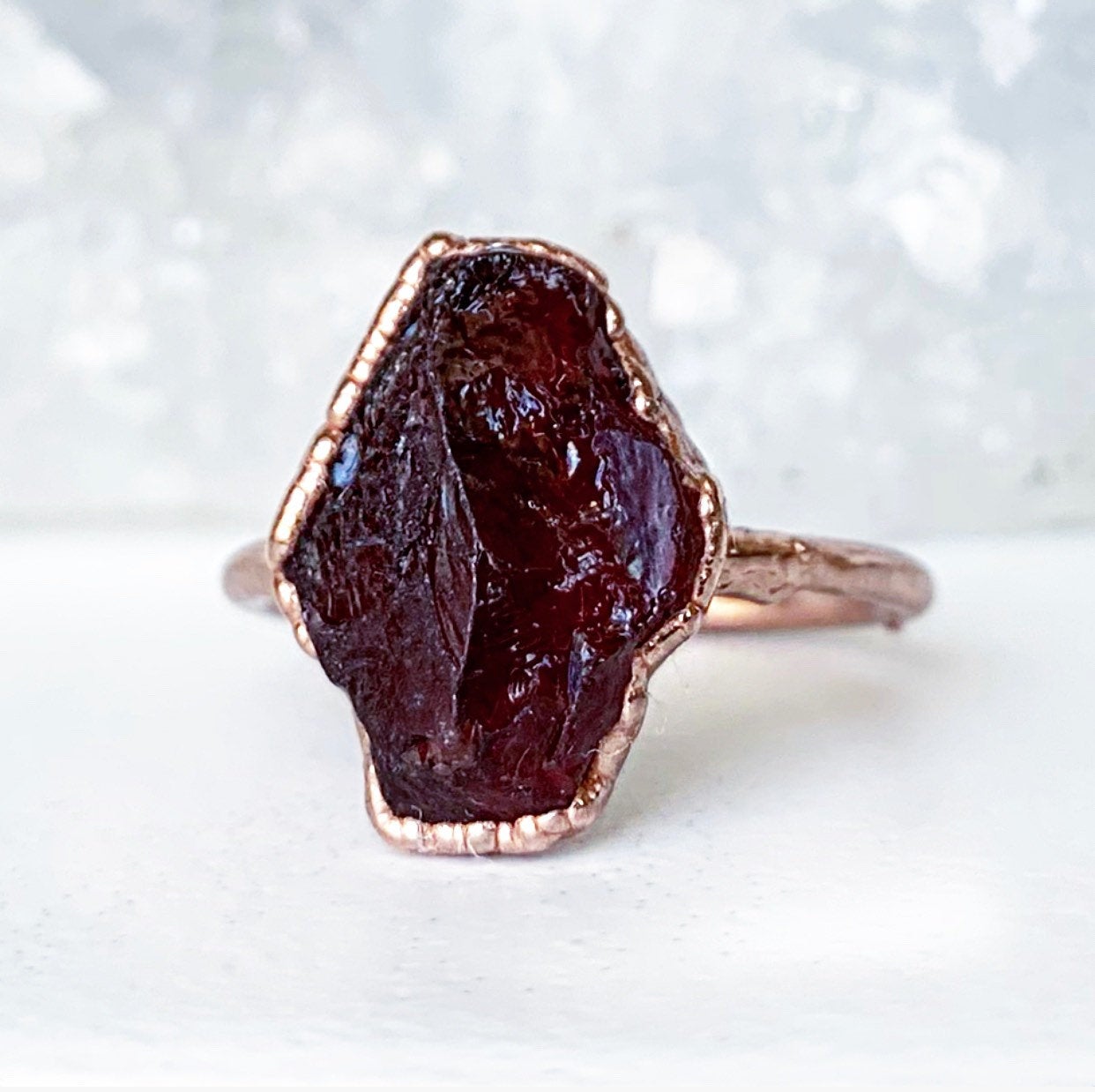 Raw Garnet Gemstone Ring, January Birthstone Ring, Raw Stone Ring, Raw Garnet Ring, Healing Crystal Ring, Raw Crystal Rings