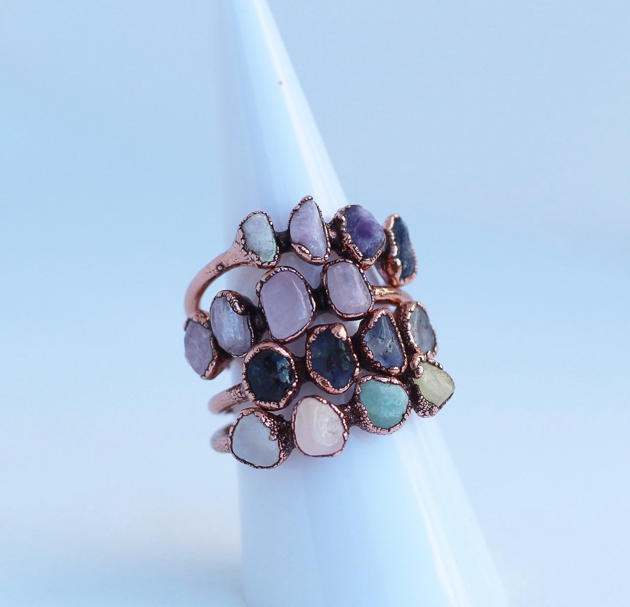 Raw Morganite Ring, Stackable Morganite Ring,  Multi Stone Beryl Ring, Unique Morganite Ring, Multicolor Beryl Ring, Pastel Gemstone Ring