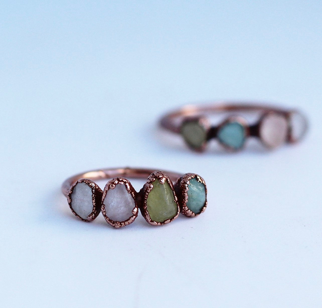 Raw Morganite Ring, Stackable Morganite Ring, Multi Stone Beryl Ring, Unique Morganite Ring, Multicolor Beryl Ring, Pastel Gemstone Ring