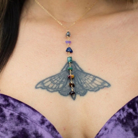 Dark Tone Chakra Y Necklace, Earth Inspired Gemstone Jewelry, Bestseller Spiritual Necklace, Unique Boho Accessory, Crystal Gift for Her,7 Chakra Gemstone Y Necklace in 14k Gold Filled or Sterling Silver- Earthy Gems