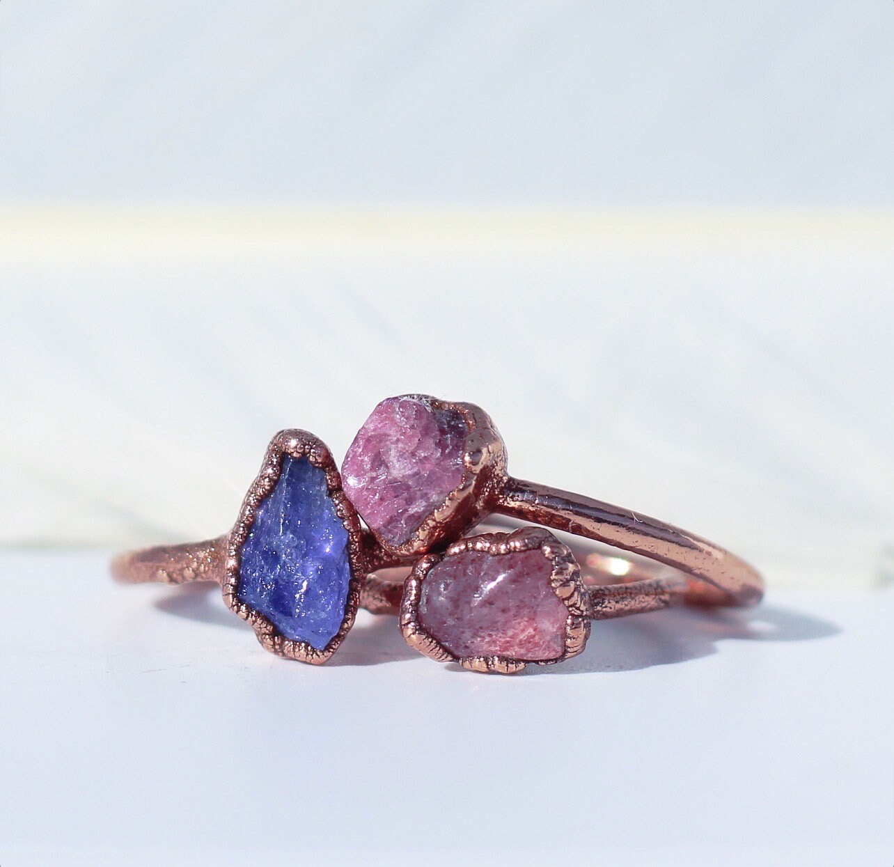 Handcrafted Strawberry Quartz Ring, Copper Setting, Natural Pink Gemstone, Unique Gift for Her, Healing Crystal Jewelry, Boho Chic Style