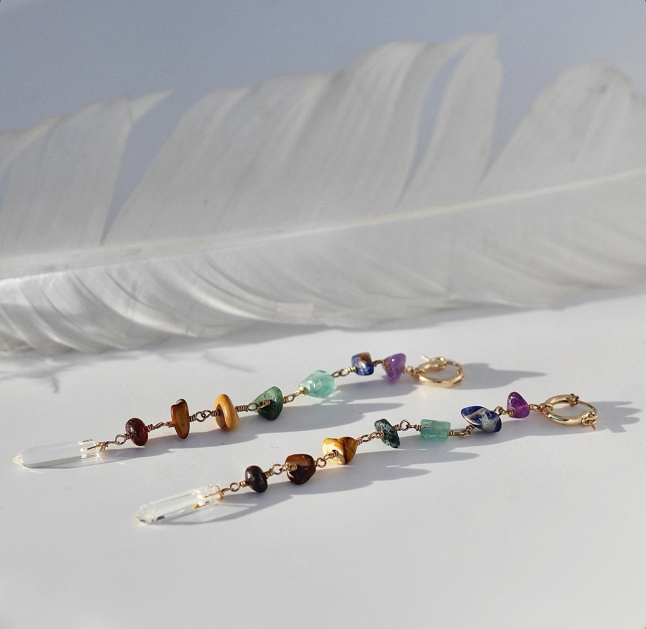 Long Chakra Earrings, Beaded Dangle Earrings, Duster Style Earrings, Earthy Gemstone Drop Earrings, Boho Chic Jewelry, Spiritual Gift