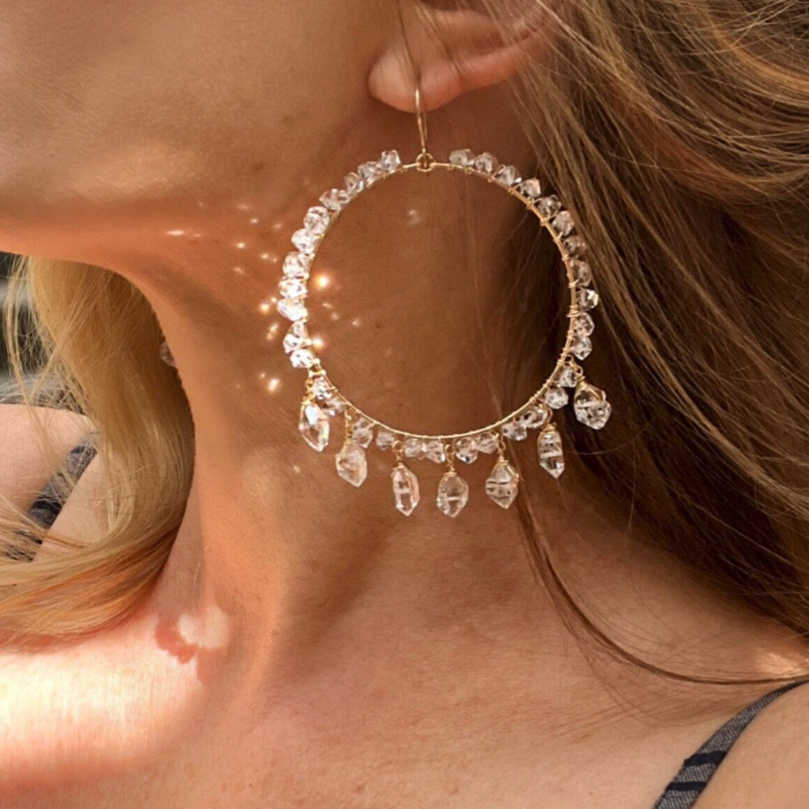 Herkimer Diamond Statement Hoops in 14k Gold Filled or Sterling