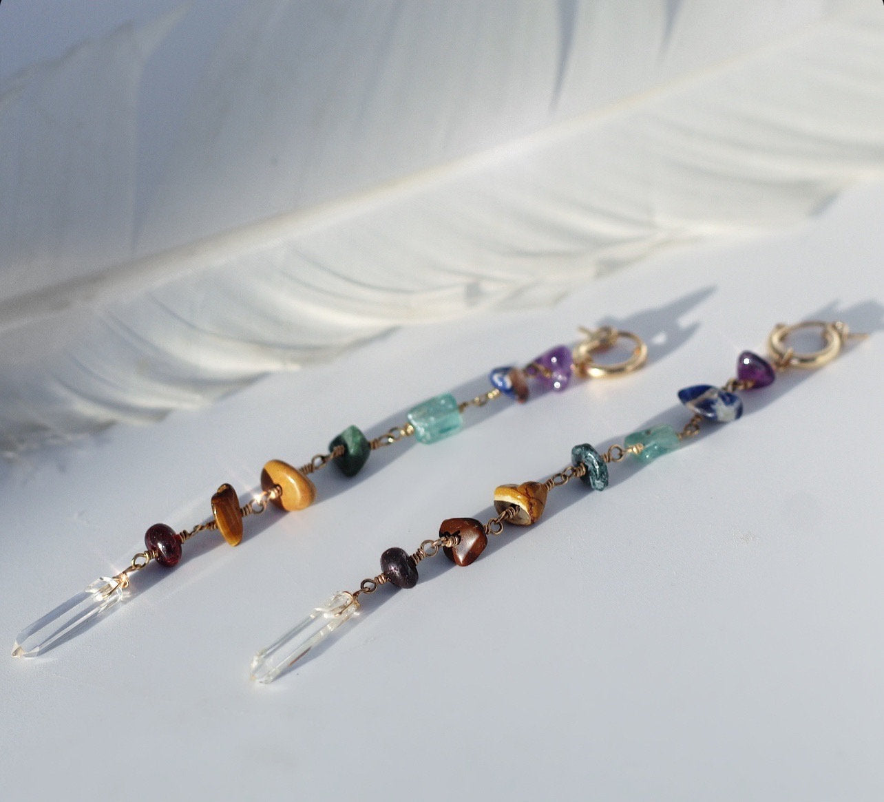 Long Chakra Earrings, Beaded Dangle Earrings, Duster Style Earrings, Earthy Gemstone Drop Earrings, Boho Chic Jewelry, Spiritual Gift