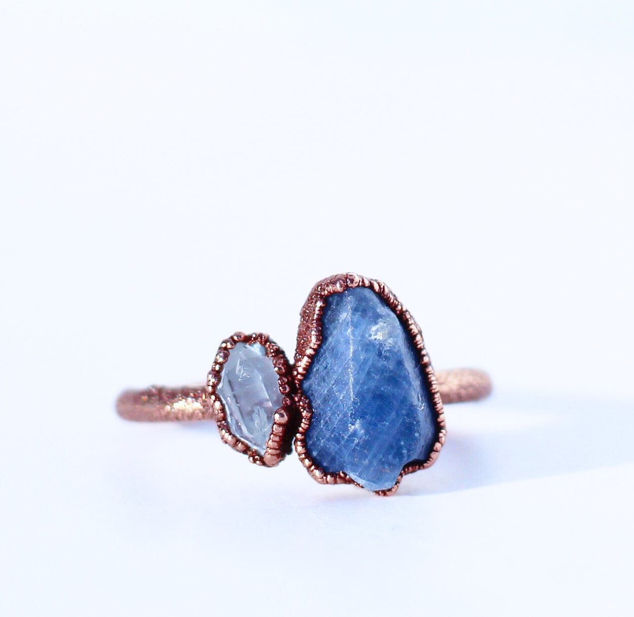 Third Eye Chakra Sapphire Ring, Third Eye Chakra Jewelry, Blue Third Eye Chakra Ring, Raw Sapphire Ring, Sapphire and Herkimer Diamond Ring